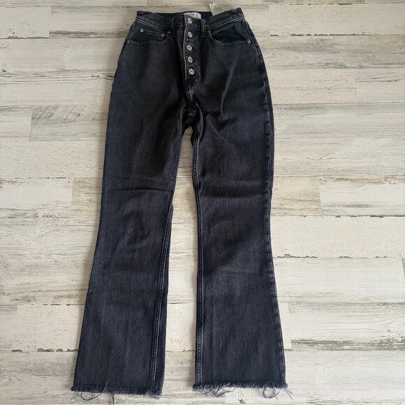 ABERCROMBIE & FITCH Jeans Womens 26/2 LONG Kick CropFlare Black Denim Button Fly - Picture 1 of 11